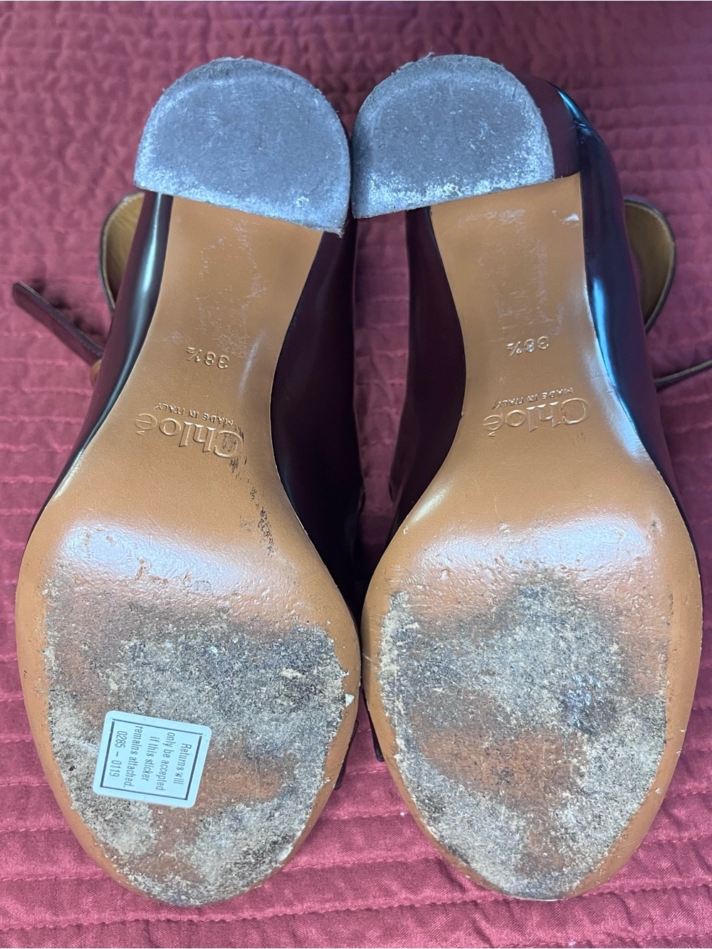 Chloé Icon Multi-Buckle Mary Jane Triple Strap Pumps Heel Burgundy 8.5 - Picture 8 of 11